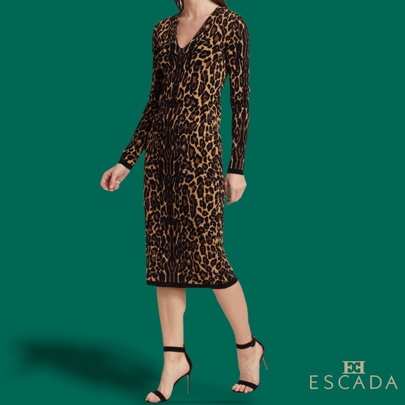 ESCADA **NWT** Delotta Cheetah Print Midi Dress In Fantasy - Picture 4 of 11